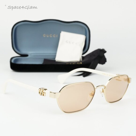Gucci Accessories - Gucci Women Sunglasses Gold Ivory Pink Geometric GG1593S 0002 BRAND NEW
